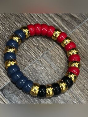 New Tuckernuck Claret Beaded Bradley Bracelet Navy Red White Gold Nautical